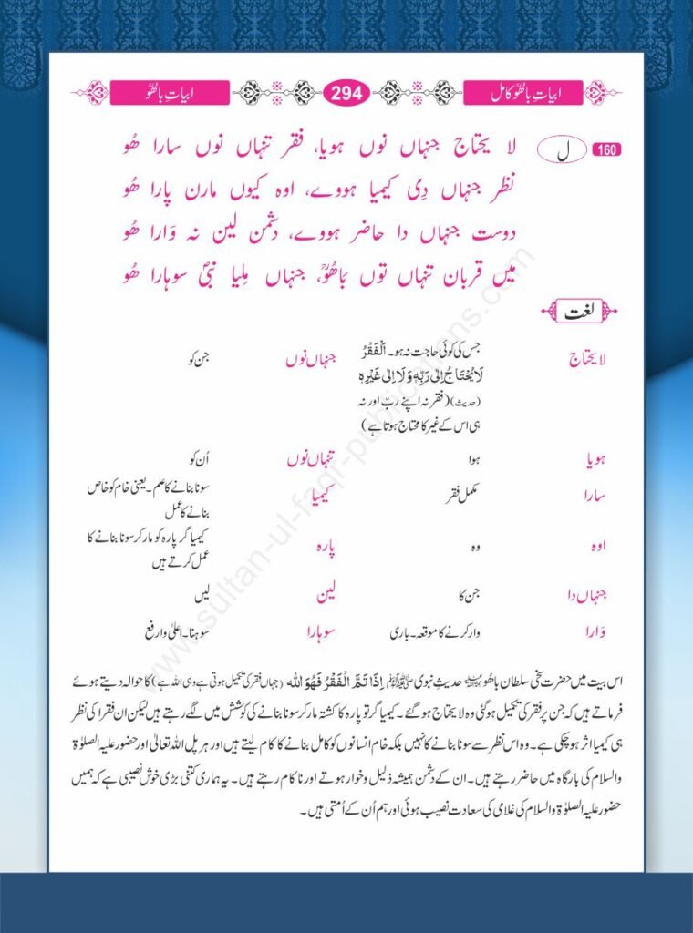 Laa-Yuhtaaj jinhaan noon hoiaa, Faqr tinhaan noon saaraa Hoo